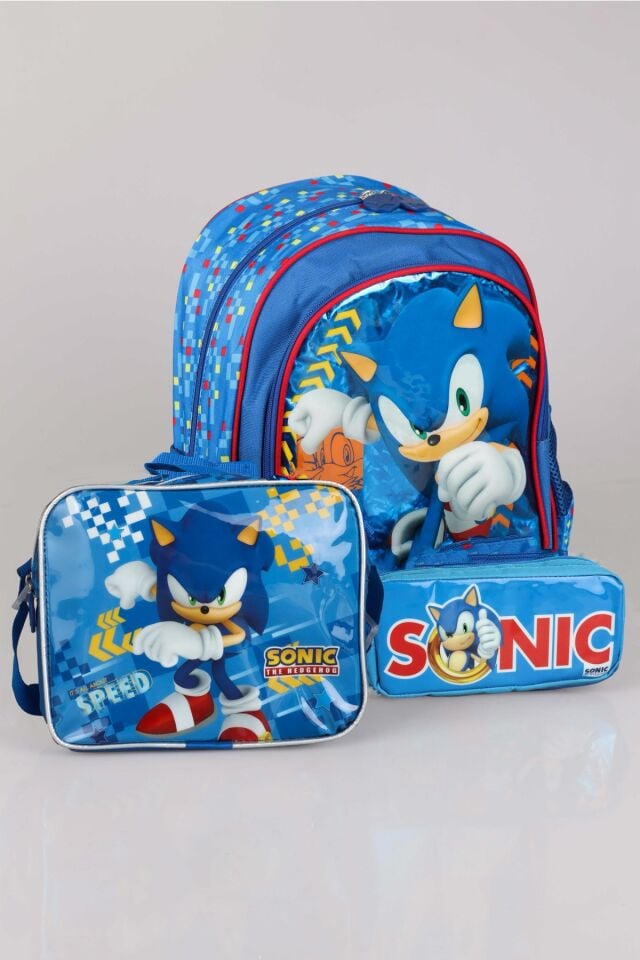 YENİ SEZON LİSANSLI SONIC OKUL ÇANTASI, BESLENME ÇANTASI VE KALEM ÇANTASI KIRTASİYE SETİ