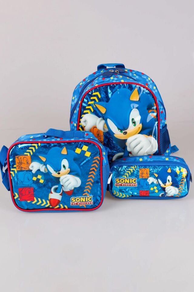 LİSANSLI SONIC '' TEK BÖLMELİ KÜÇÜK BOY 32 CM ANAOKUL ÇANTASI, BESLENME ÇANTASI VE KALEM ÇANTASI OKUL SETİ