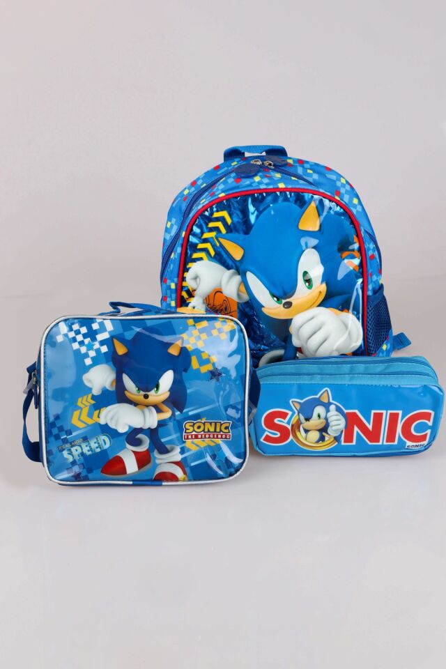 LİSANSLI SONIC '' TEK BÖLMELİ KÜÇÜK BOY 32 CM ANAOKUL ÇANTASI, BESLENME ÇANTASI VE KALEM ÇANTASI OKUL SETİ