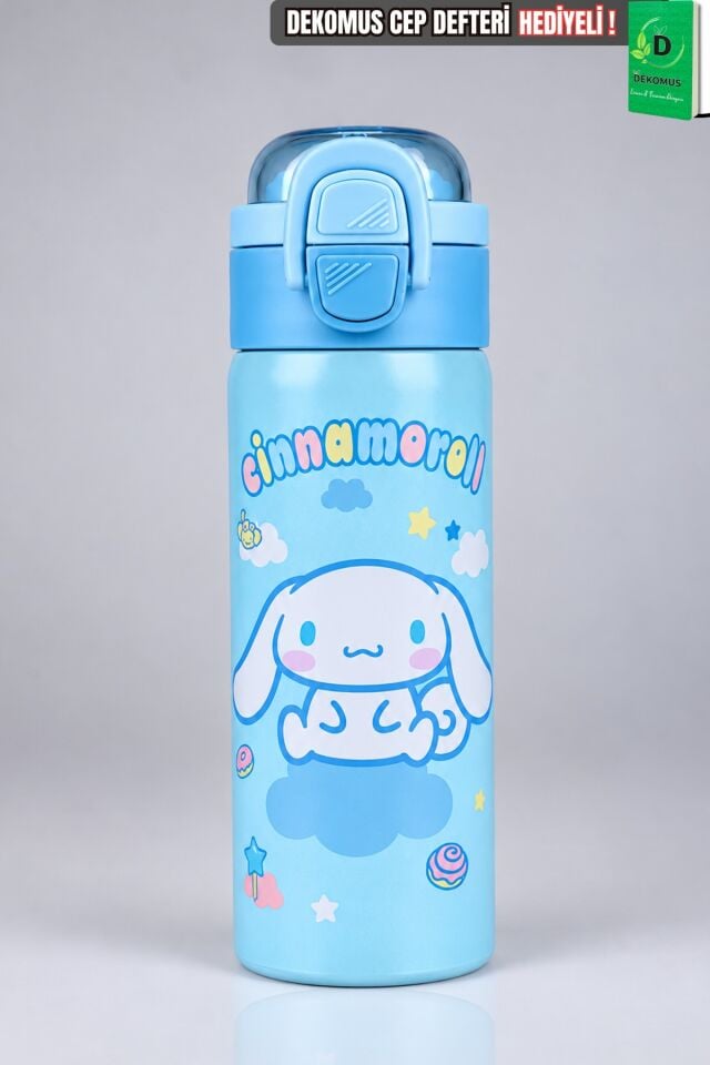 Lisanslı Cinnamoroll Blue Cloud Collection 600 ML Çift Fonksiyon Kapaklı Çelik Matara ve Dekomus Cep Defteri