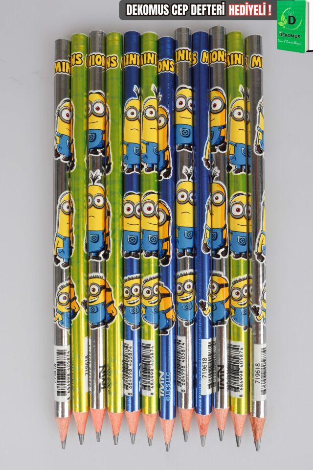 Lisanslı Minions 12 Adet Kurşun Kalem Seti Dekomus Cep Defteri Hediyeli