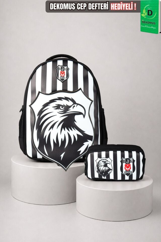x Dekomus Lisanslı Beşiktaş Özel Tasarım 3D Kartal Küçük Boy Anaokul Çantası Ve Kalem Çantası Seti