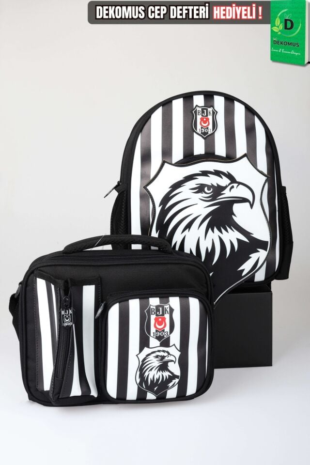 x Dekomus Lisanslı Beşiktaş Özel Tasarım 3D Kartal Küçük Boy Anaokul Ve Beslenme Çantası Seti