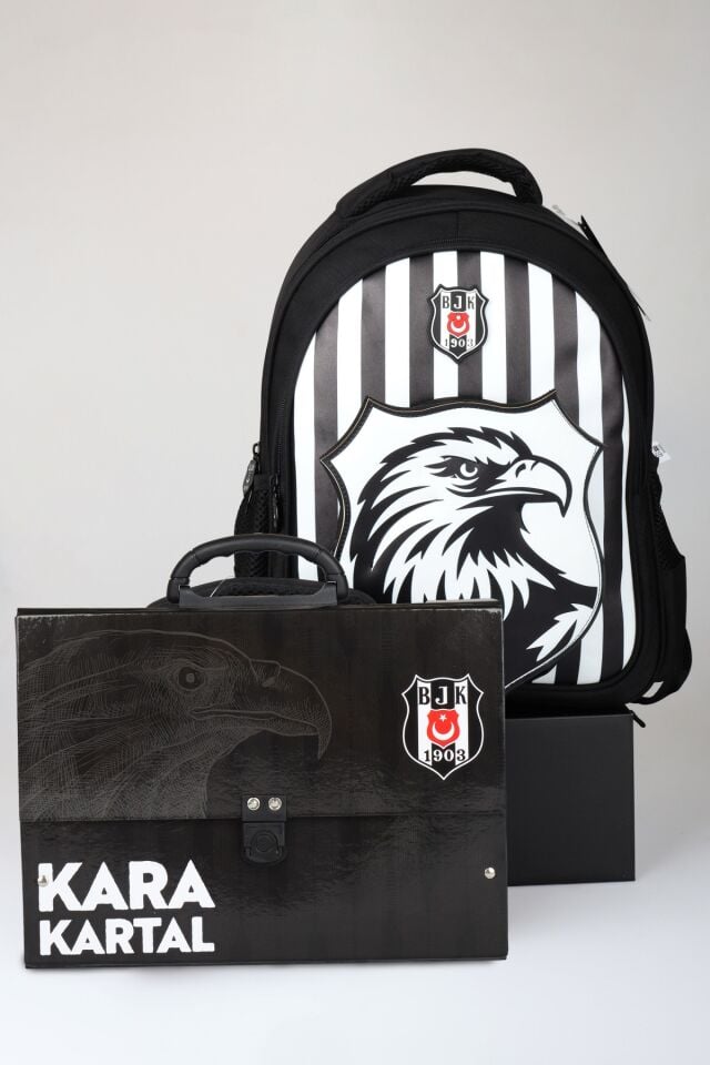 Lisanslı Beşiktaş Özel Tasarım 3D Kartal Büyük Boy Okul Çantası Ve Saplı Klasör Çantası Seti