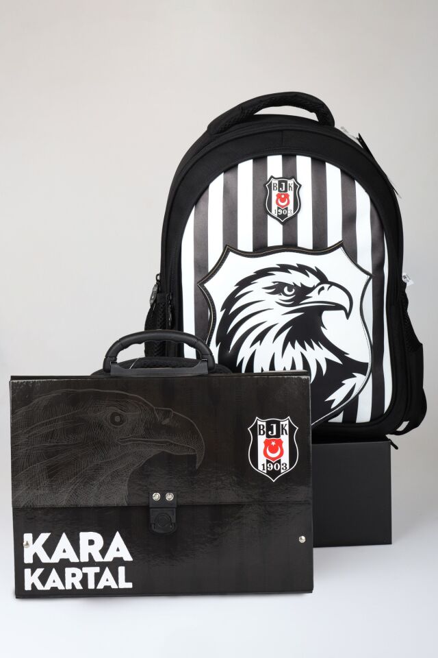 Lisanslı Beşiktaş Özel Tasarım 3D Kartal Büyük Boy Okul Çantası Ve Saplı Klasör Çantası Seti