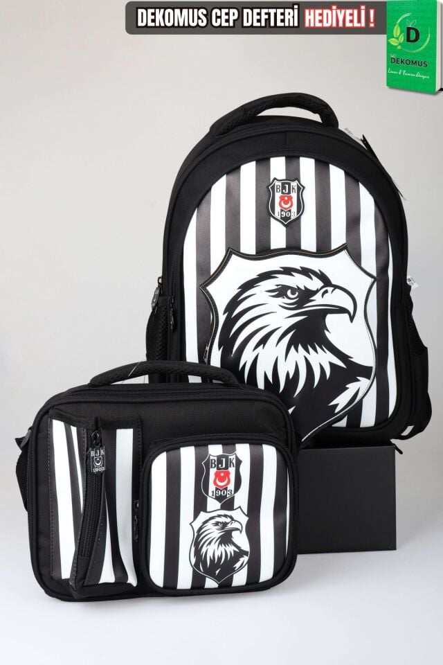 x Dekomus Lisanslı Beşiktaş Özel Tasarım 3D Kartal Büyük Boy Okul Çantası Ve Beslenme Çantası Seti