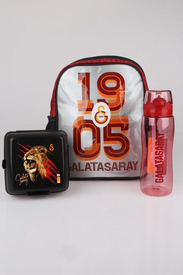DEKOMUS İLE LİSANSLI GALATASARAY KÜÇÜK BOY 32x25 CM ANAOKUL ÇANTASI,700 ML MATARA VE BESLENME KABI SETİ