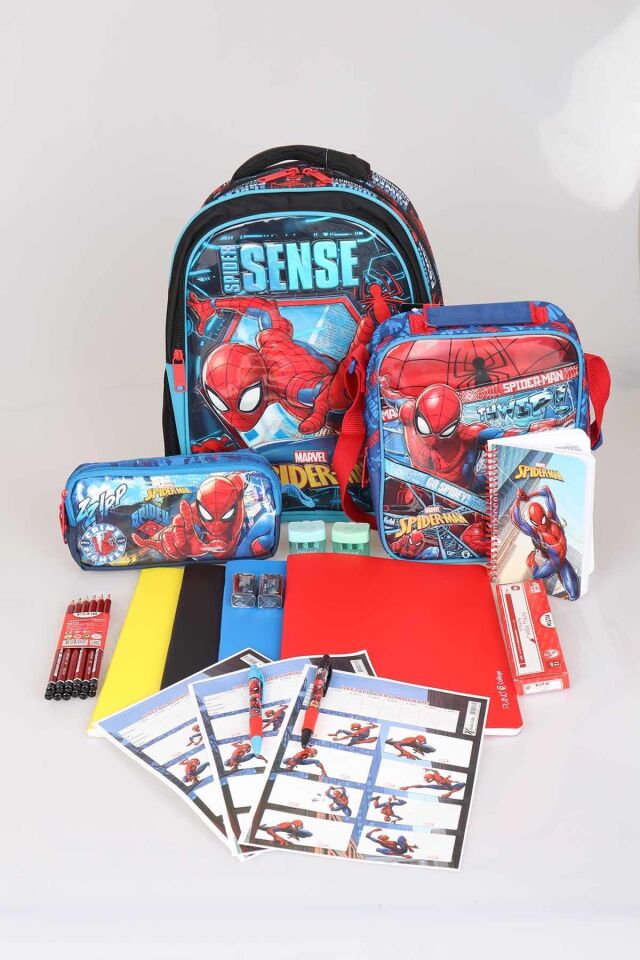 LİSANSLI SPIDERMAN OKUL, BESLENME VE KALEM ÇANTASI 3'LÜSÜ VE KIRTASİYE SETİ