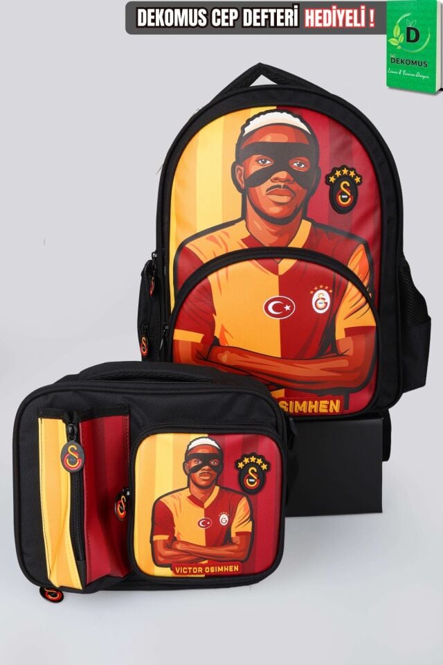 x Dekomus Lisanslı Galatasaray Özel Tasarım Victor Osimhen Büyük Boy Okul Çantası Ve Beslenme Çantası Seti