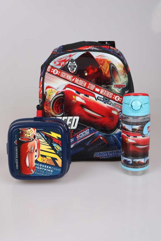 LİSANSLI CARS ANAOKUL ÇANTASI, 500 ML TRITAN MATARA VE 2 KATLI BESLENME KUTUSU/LUNCH BOX SETİ