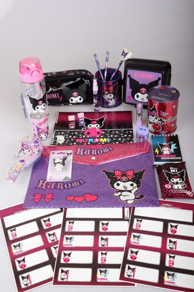 YENİ SEZON LİSANSLI KUROMI ''CHERRY'' ÖZEL KOLEKSİYON FULL PREMIUM BESLENME KABI,KALEM ÇANTASI VE 500 ML MATARA,KIRTASİYE OKUL SETİ