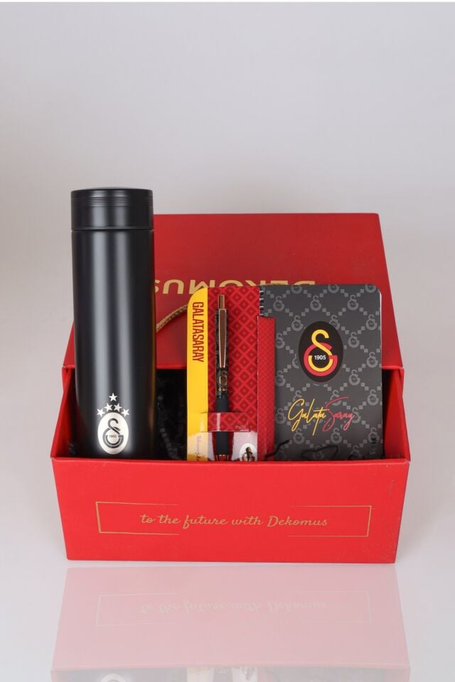 DEKOMUS GIFT BOX ÖZEL KUTULU LİSANSLI  GALATASARAY ÇELİK TERMOS 500 ML ,AJANDA,HYBRID TÜKENMEZ KALEM SETİ