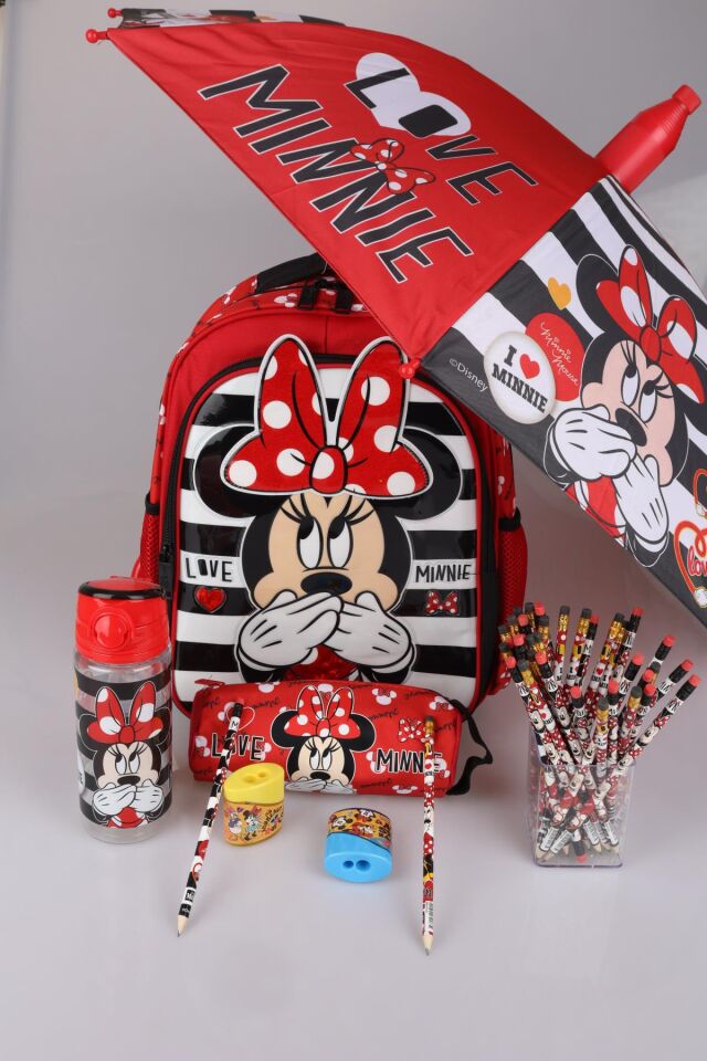 DEKOMUS LİSANSLI ANAOKUL VE KALEM ÇANTASI İLE ŞEMSİYE,MATARA,2 ADET SİLGİLİ KURŞUN KALEM,KALEMTRAŞ SETİ