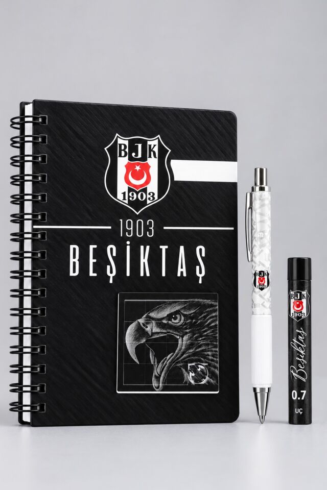Lisanslı Beşiktaş Özel Tasarım Puzzle Figürlü Spiralli A5 Defter,Uçlu Kalem 0.7 mm ve Uç Seti