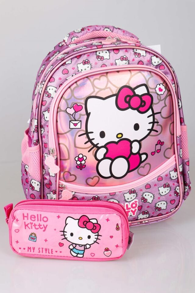 YENİ SEZON LİSANSLI HELLO KITTY'NIN PIRILTILI DÜNYASI ÖZEL KOLEKSİYON OKUL ÇANTASI VE KALEM ÇANTASI SETİ
