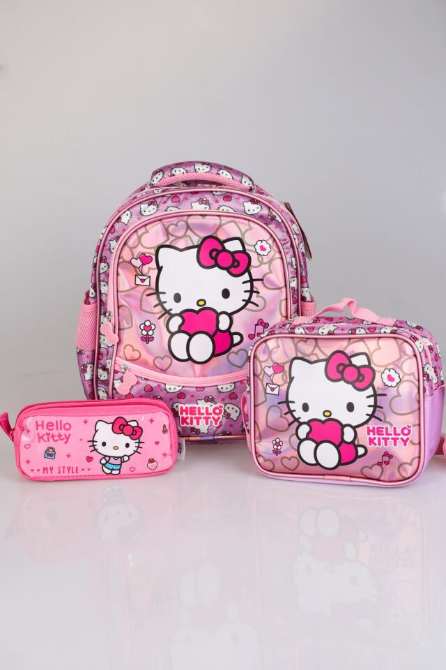 YENİ SEZON LİSANSLI HELLO KITTY'NIN PIRILTILI DÜNYASI ÖZEL KOLEKSİYON OKUL,BESLENME VE KALEM ÇANTASI 3'LÜSÜ