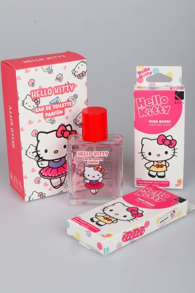 Hello Kitty Lisanslı Parfüm 50 Ml ve 10'lu Yara Bandı Seti Dekomus Cep Defteri Hediyeli