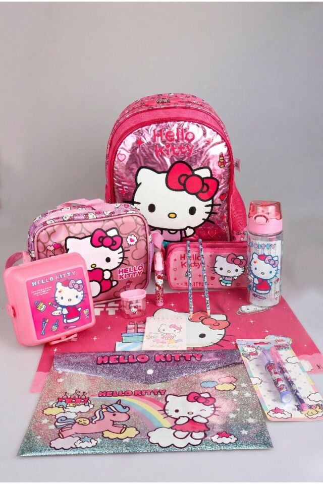 x Dekomus Lisanslı Yeni Sezon Hello Kitty Kırtasiye Seti Okul, Beslenme Ve Kalem Çantası İle Beslenme Kabı, Matara