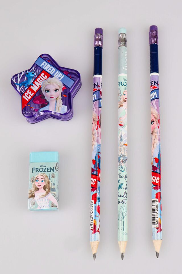 LİSANSLI ELSA FROZEN 3 ADET SİLGİLİ KURŞUN KALEM,YILDIZ KALEMTRAŞ VE SİLGİ SETİ