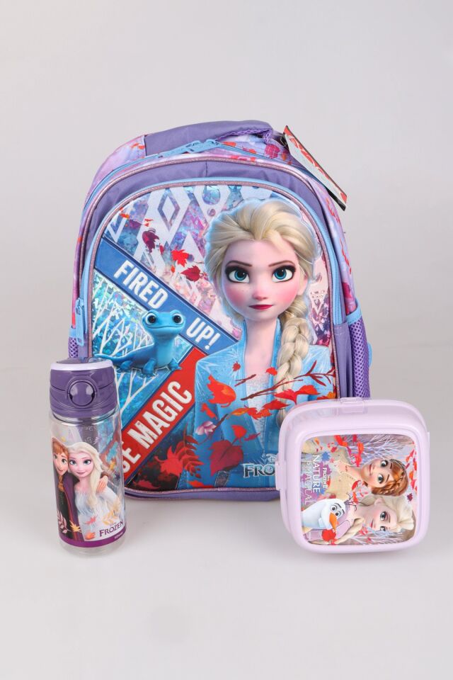 DEKOMUS LİSANSLI ELSA FROZEN SALTO ICE MAGIC  ''OKUL ÇANTASI,BESLENME KABI VE 500 ML TRITAN MATARA OKUL SETİ