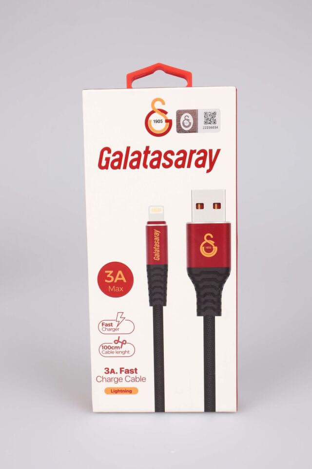 GALATASARAY ORJINAL LİSANSLI IPHONE Data+Sarj Kablosu KBL-1905 3A Lightning Usb 1m(5x8)*40