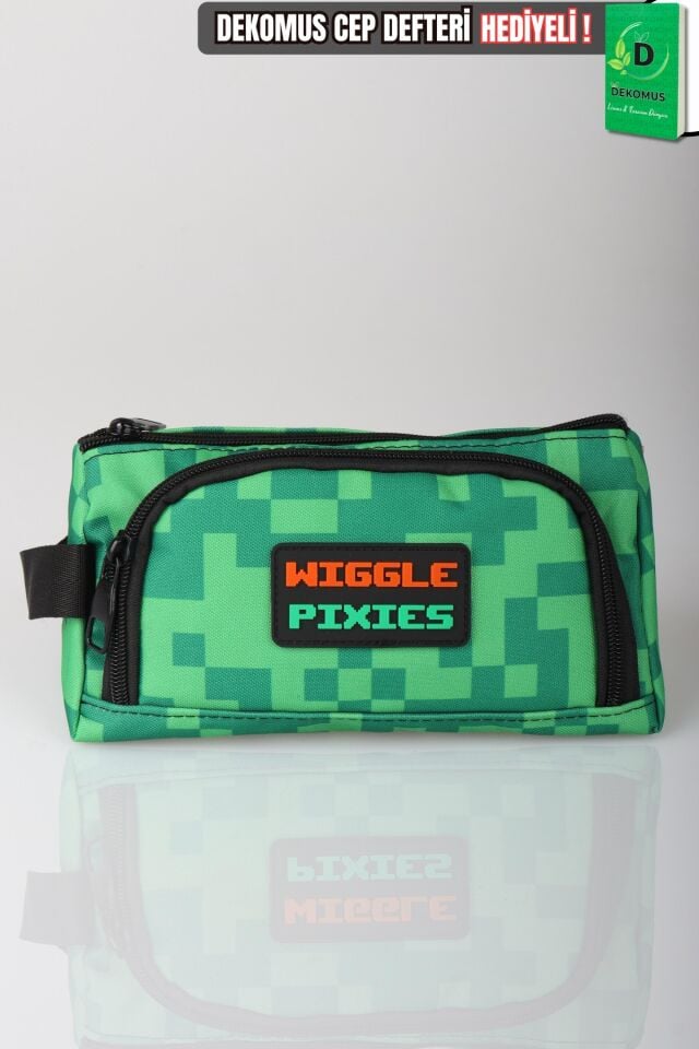 x Dekomus Lisanslı Creeper Piksel Desenli Kalem Çantası