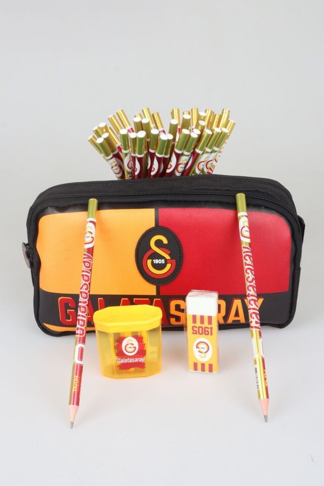 x Dekomus Lisanslı Galatasaray Parçalı Kalem Çantası, 2 Adet Kurşun Kalem, Silgi Ve Kalemtraş Seti