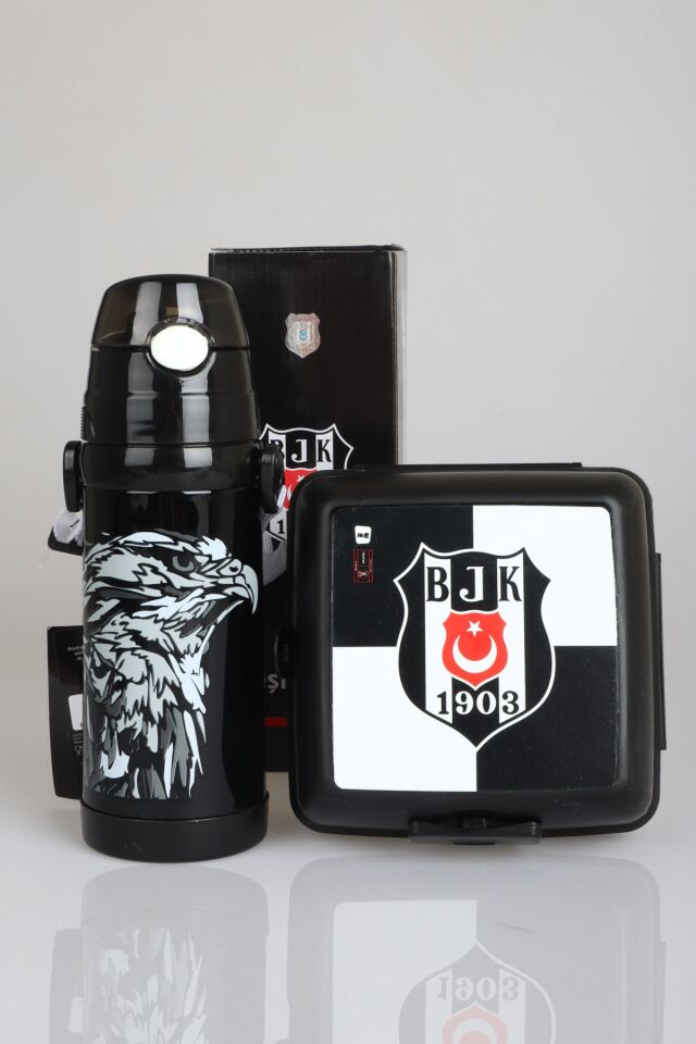 ''DEKOMUS CEP DEFTERİ HEDİYELİ'' LİSANSLI BEŞİKTAŞ 500 ML ÇELİK MATARA VE BESLENME KABI SETİ 1903