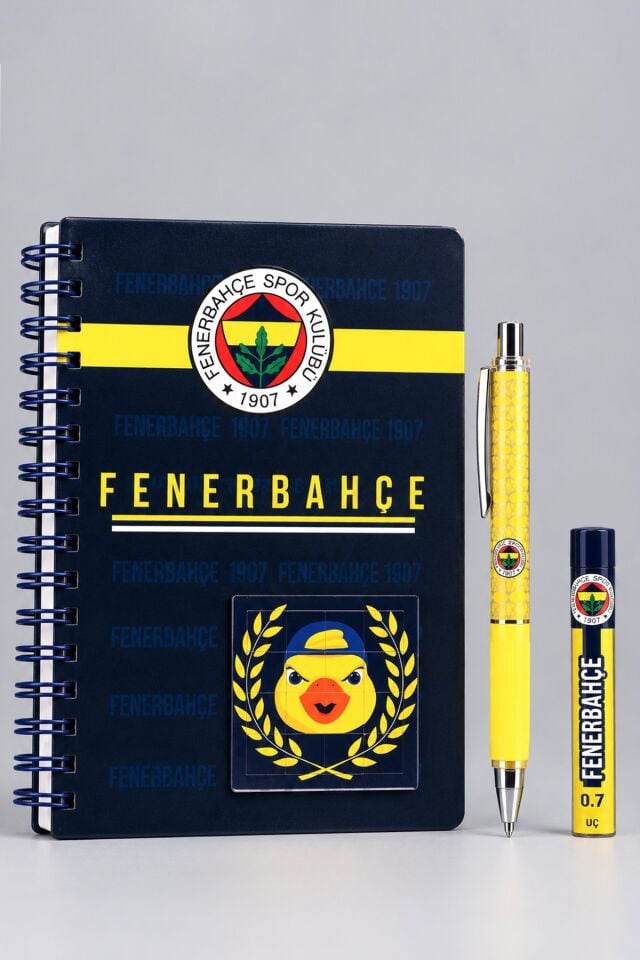 Lisanslı Fenerbahçe Özel Tasarım Puzzle Figürlü Spiralli A5 Defter,Uçlu Kalem 0.7 mm ve Uç Seti