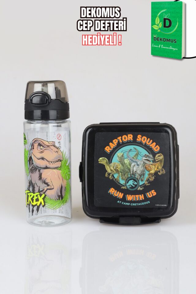 x Dekomus Lisanslı Jurassic World T-Rex 500 Ml Matara Ve Beslenme Kabı Seti