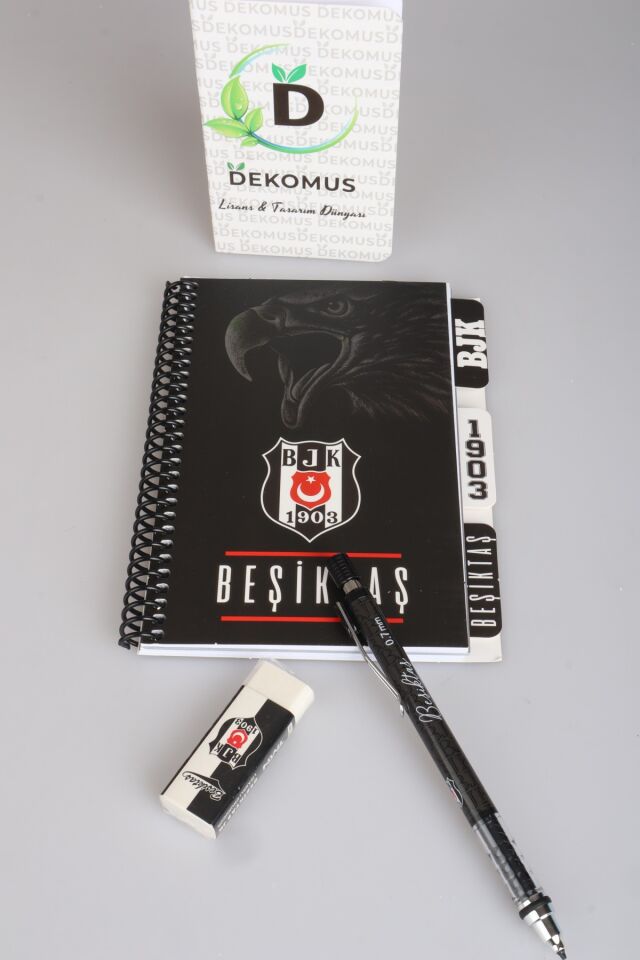 DEKOMUS CEP DEFTERİ,LİSANSLI BEŞİKTAŞ PLANLAYICI BLOKNOT,UÇLU KALEM 0.7 MM VE SİLGİ SETİ