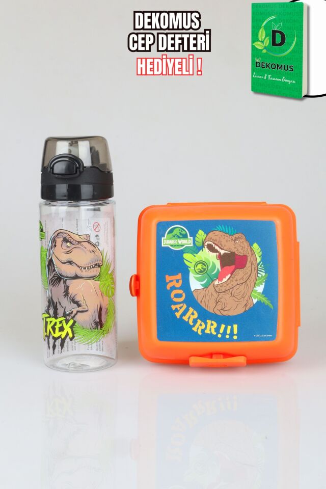 x Dekomus Lisanslı Jurassic World T-Rex 500 Ml Matara Ve Beslenme Kabı Seti