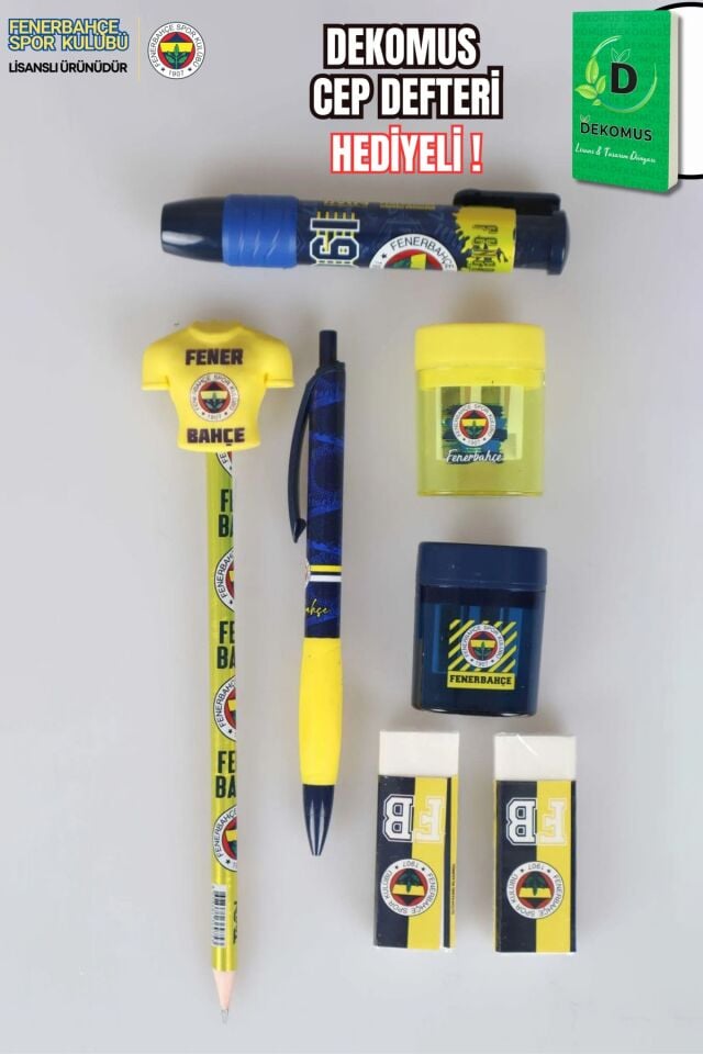 ''DEKOMUS CEP DEFTERİ HEDİYELİ''  LİSANSLI FENERBAHÇE KIRTASİYE SETİ SİLGİ TEPELİ KURŞUN KALEM,VERSATİL UÇLU KALEM,2 ADET SİLGİ