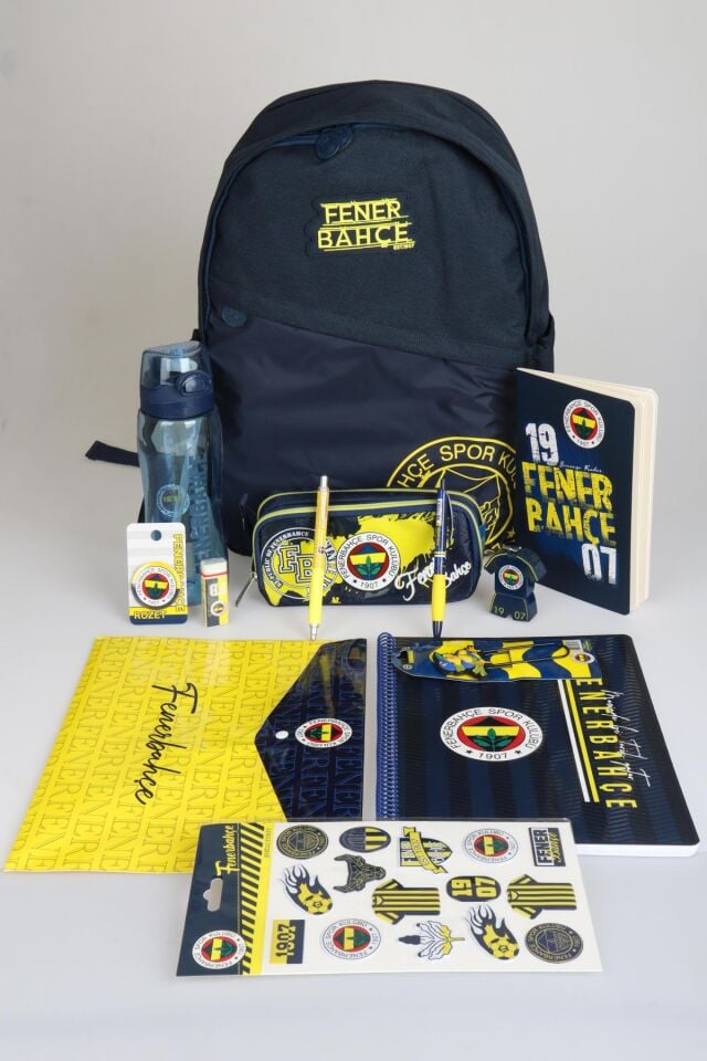 LİSANSLI FENERBAHÇE FULL LİSE KIRTASİYE SETİ BÜYÜK BOY OKUL ÇANTASI,KALEM ÇANTASI VE 700 ML MATARA SETİ