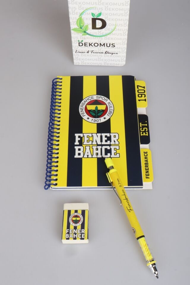 DEKOMUS CEP DEFTERİ,LİSANSLI FENERBAHÇE PLANLAYICI BLOKNOT,UÇLU KALEM 0.7 MM VE SİLGİ SETİ