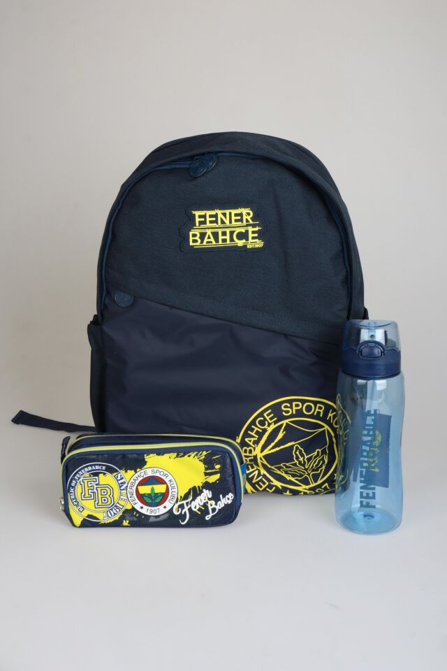 DEKOMUS İLE YENİ SEZON LİSANSLI FENERBAHÇE BÜYÜK BOY LİSE OKUL ÇANTASI,KALEM ÇANTASI VE 700 ML MATARA SETİ