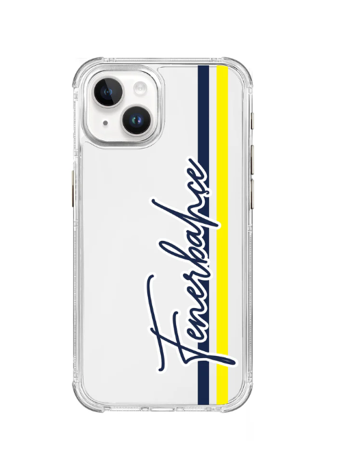 Lisanslı Fenerbahçe Iphone 15 El Yazılı Sarı Lacivert Şeffaf Telefon Kılıfı ''Dekomus Cep Defteri Hediyeli''