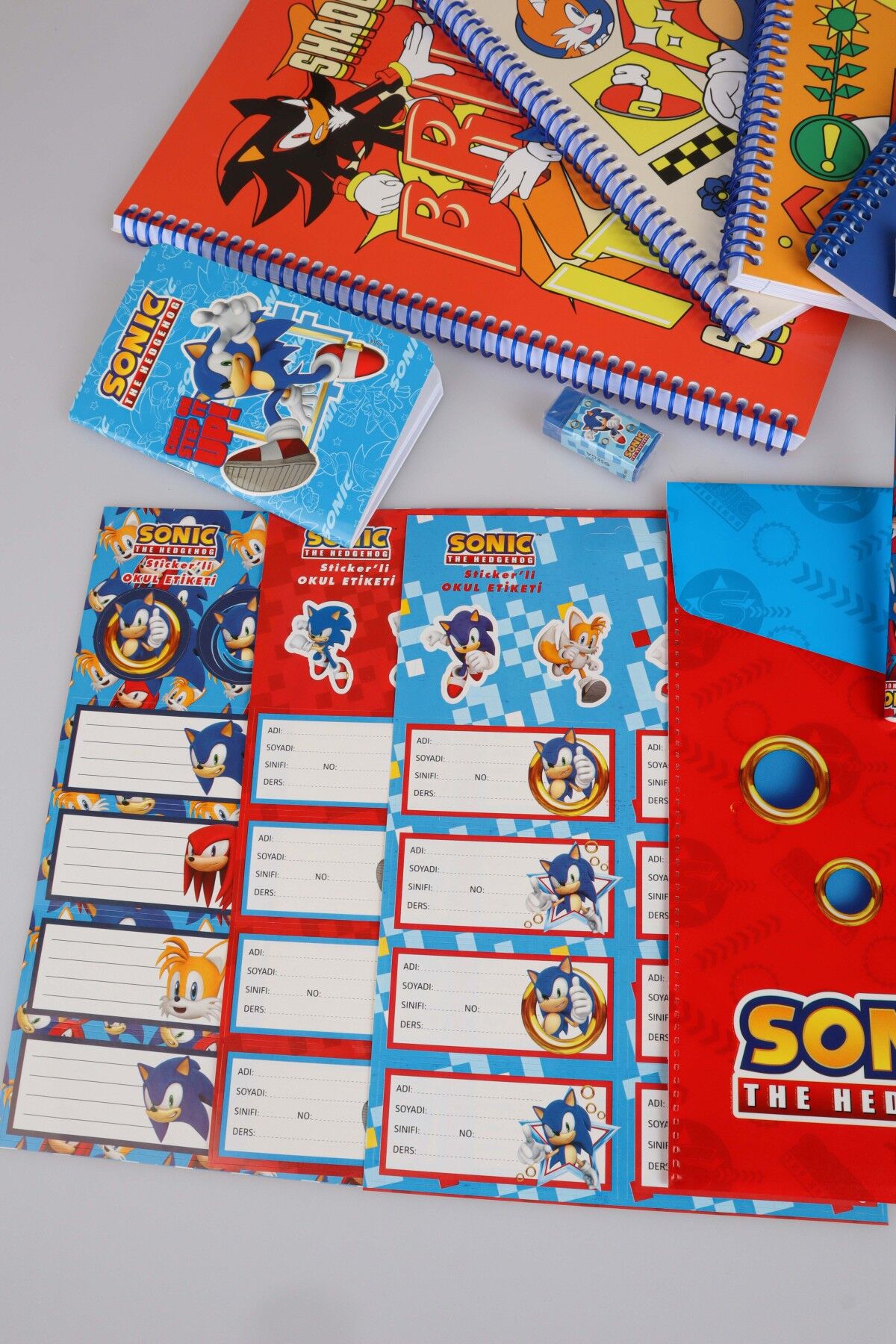 x Dekomus ''Speed Force Collection'' Lisanslı Sonic Premıum Kırtasiye Seti 4 adet A4 defter,Okul Etiketi,Dosya