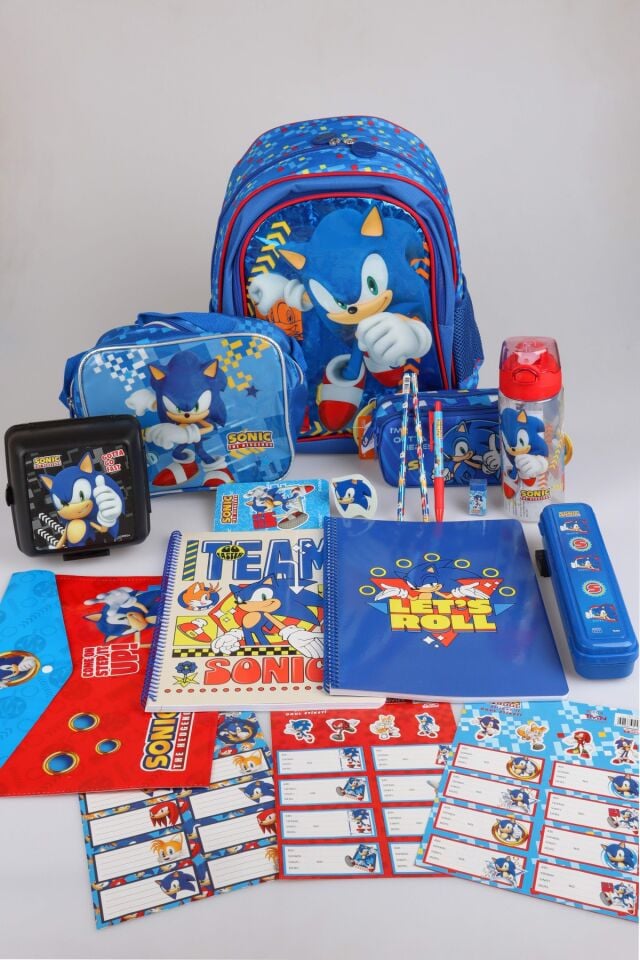 x Dekomus ''Speed Force Collection'' Lisanslı Sonic Premıum Kırtasiye Seti Okul,Kalem ve Beslenme Çantası,A4 Defter,Matara,Beslenme Kabı