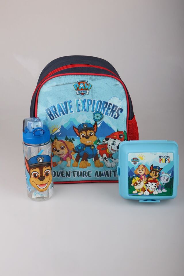 DEKOMUS İLE YENİ SEZON LİSANSLI PAW PATROL 32 CM TEK BÖLMELİ KÜÇÜK BOY ANAOKUL ÇANTASI,BESLENME KABI VE 500 ML MATARA SETİ