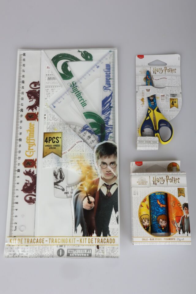 x Dekomus ''Wizard Icons Collection'' Harry Potter Lisanslı Kırtasiye Seti 4'Lü Cetvel Seti,Makas ve 3'Lü Stick Yapıştırıcı Seti
