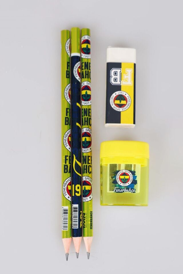 LİSANSLI FENERBAHÇE 3 ADET KURŞUN KALEM, SİLGİ VE KALEMTRAŞ SETİ