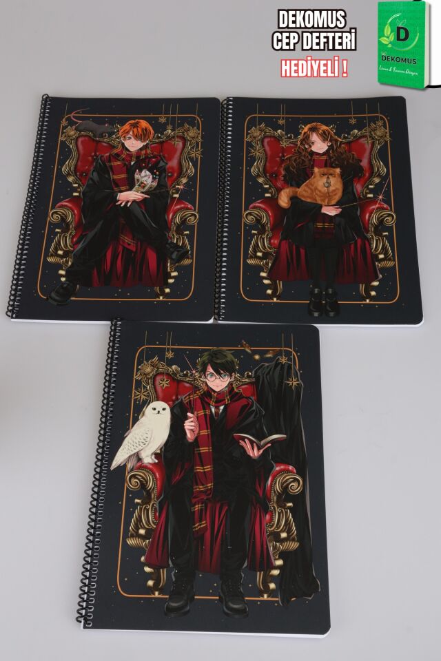 x Dekomus  ''Wizard Icons Collection'' Harry Potter A4 Spiralli Çizgili Defter 80 Yaprak Tek Adet