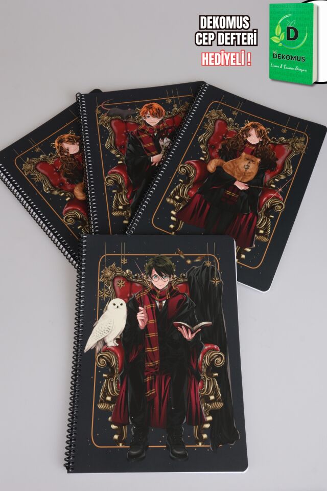 x Dekomus ''Wizard Icons Collection'' Harry Potter A4 Spiralli 4 Adet Kareli Defter 80 Yaprak