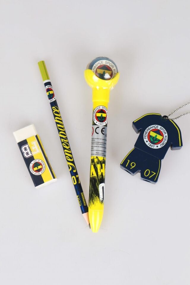 LİSANSLI FENERBAHÇE TOP BAŞLIKLI VERSATİL UÇLU KALEM,KURŞUN KALEM,SİLGİ VE KALEMTRAŞ SETİ