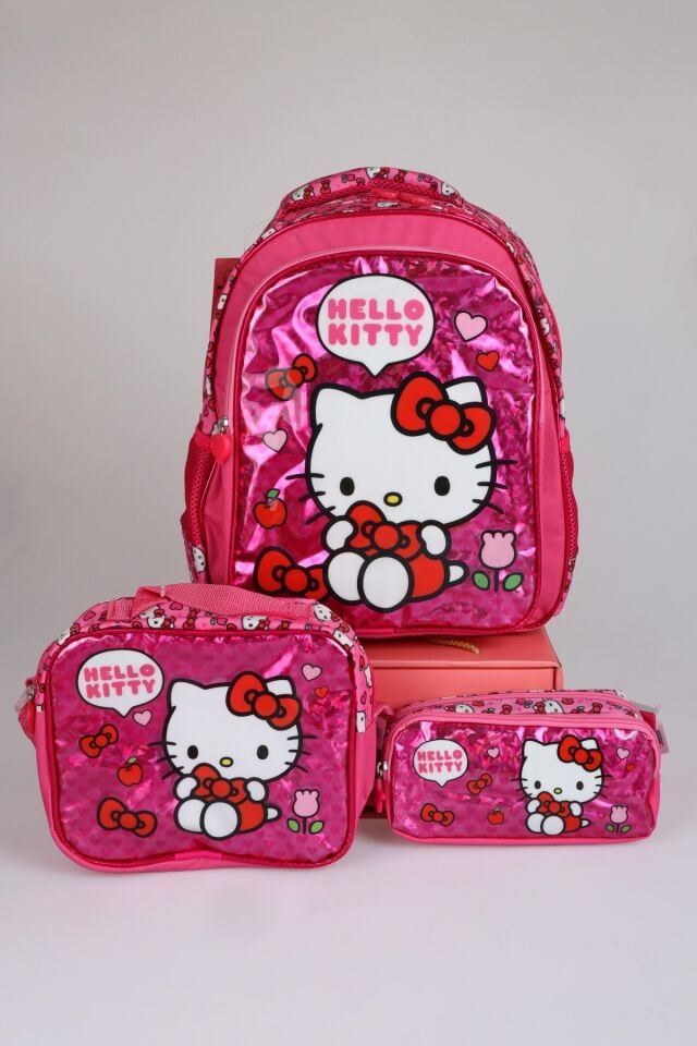 x Dekomus ''Love Shine Collection'' Hello Kitty Lisanslı Ortopedik İlkokul,Beslenme ve Kalem Çantası Seti