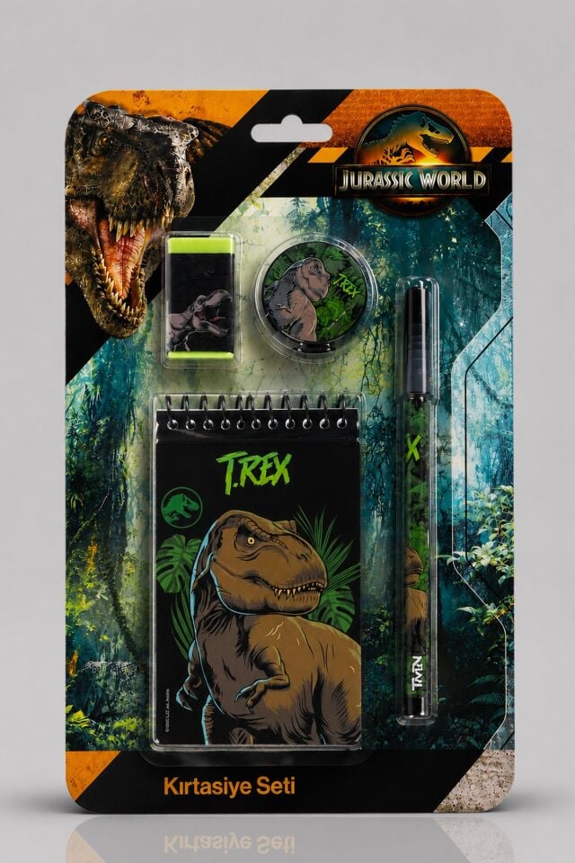 x Dekomus Lisanslı Jurassic World 4'Lü Kırtasiye Seti Not Defteri,Geçmeli Kurşun Kalem,Silgi ve Uç Seti