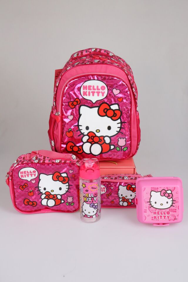 x Dekomus ''Love Shine Collection'' Hello Kitty Lisanslı Ortopedik İlkokul,Beslenme ve Kalem Çantası,Matara,Beslenme Kabı Seti