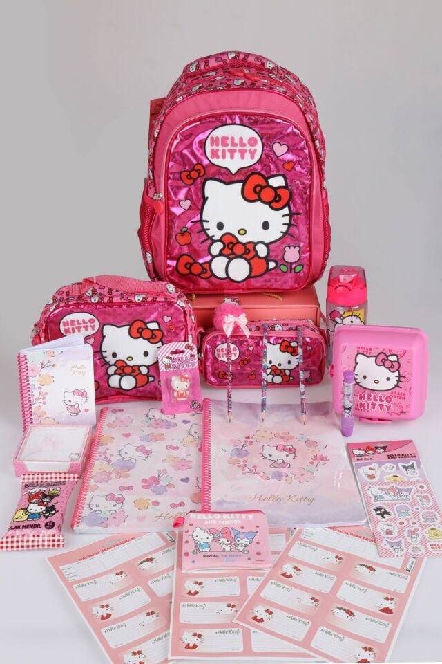 x Dekomus ''Love Shine Collection'' Hello Kitty Lisanslı Full Kırtasiye Seti Ortopedik İlkokul,Beslenme ve Kalem Çantası,Matara,Beslenme Kabı Seti