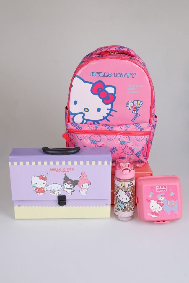 x Dekomus ''Candy Kitty Collection'' Hello Kitty Lisanslı Ortopedik İlkokul Çantası,Saplı Çanta,Beslenme Kabı,Matara Seti
